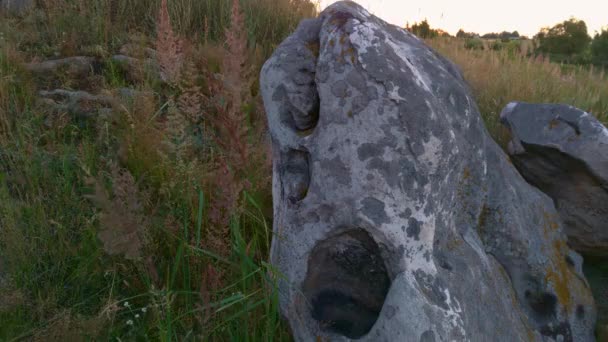 Quartzite Sandstones Summer Field Slope River Summer Evening Camera Moving — Stock video