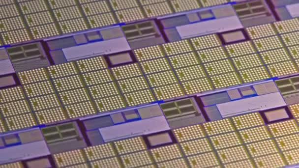 Full Frame Looped Spinning Silicone Microchip Wafer Gold Colored Chips — Stock video