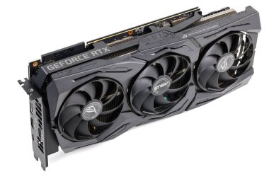 Asus ROG Strix Advanced Nvidia RTX 2070 super - big black contemporary gaming graphics card isolated on white background in Tula, Russia, - July 27, 2022