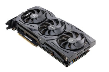 Asus ROG Strix Advanced Nvidia RTX 2070 super - big black contemporary gaming graphics card isolated on white background in Tula, Russia, - July 27, 2022
