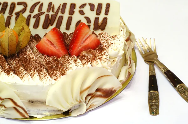 Birthday cake of Tiramisu — Stock Photo, Image