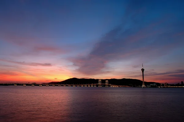 Evening of Macau tower convention and bridges — Stock Photo, Image