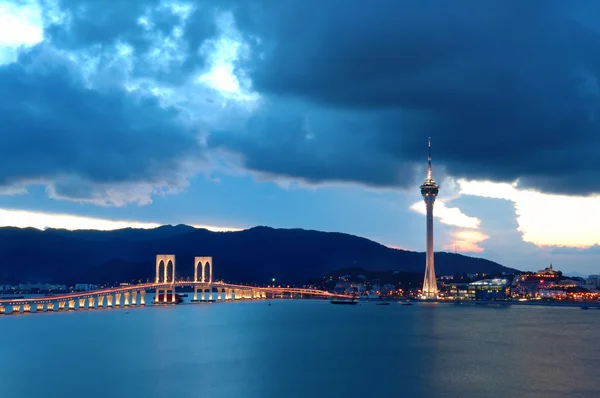 Noite da Convenção da Torre de Macau e pontes — Fotografia de Stock