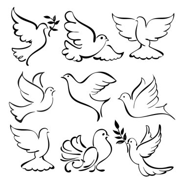 Abstract dove sketch set vector illustration