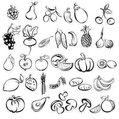 Fruits and vegetables icon set sketch