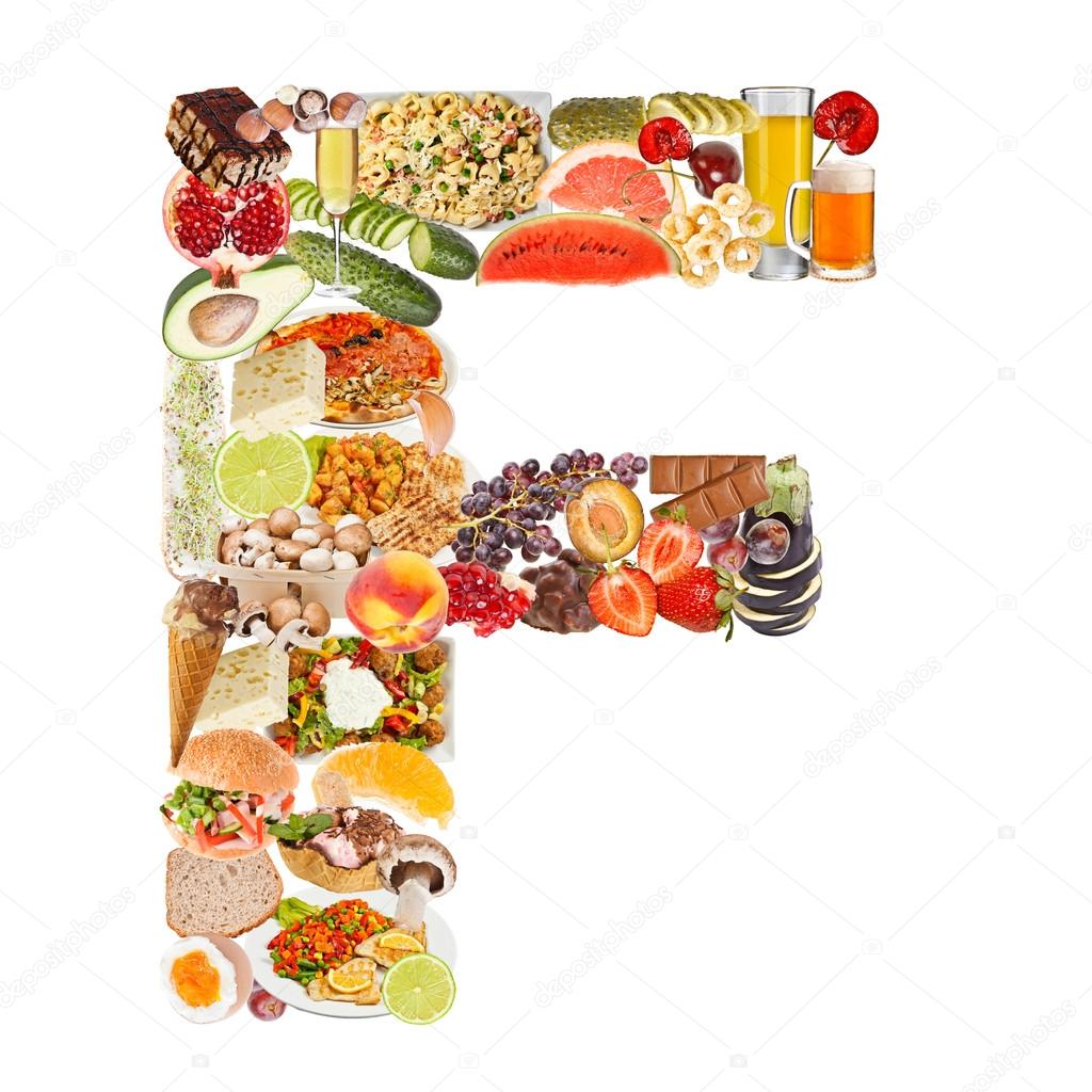 Letter F made of food