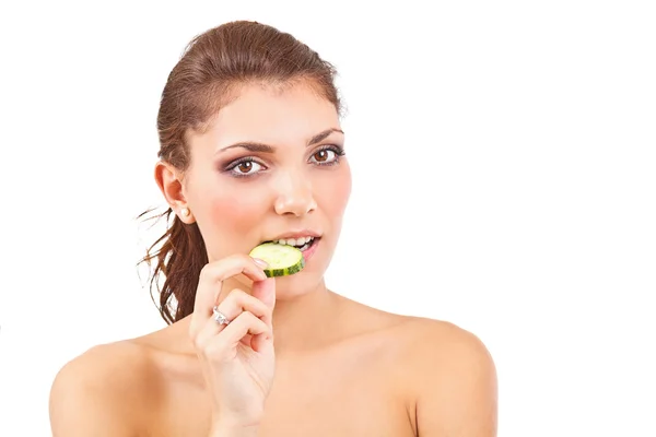 Woman with cucumber — Stock Photo, Image