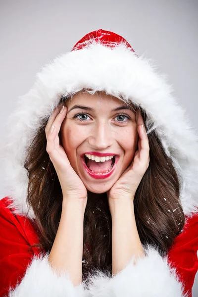 Verrast santa claus vrouw — Stockfoto