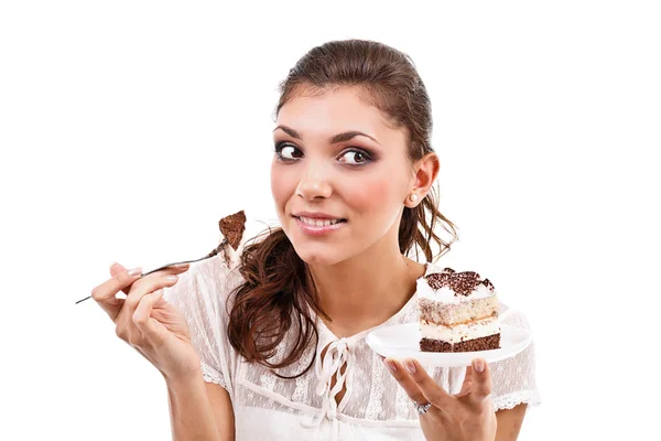 Vrouw met een taart — Stockfoto
