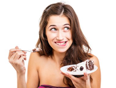 pasta dilimi olan kadın