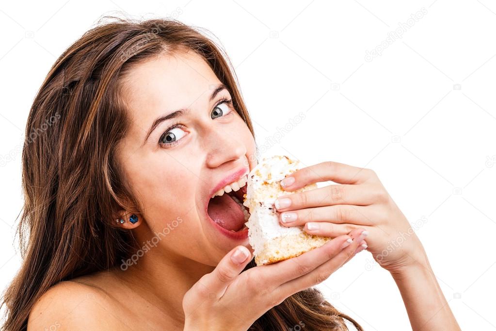 Woman eating the cake