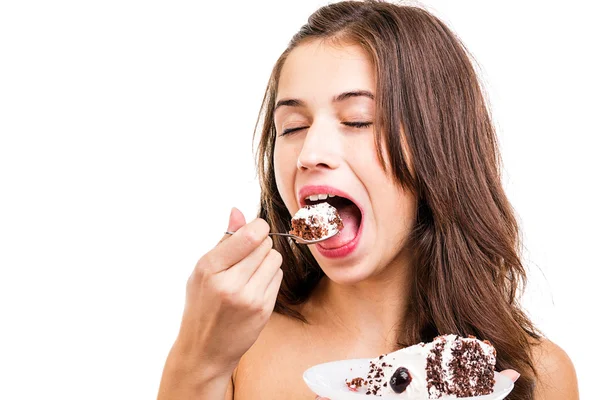 Mujer comiendo pastel — Foto de Stock