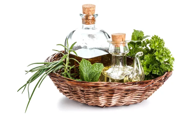 Herbs and olive oil — Stock Photo, Image