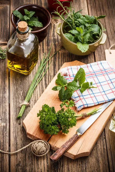 Herbs and oil — Stock Photo, Image