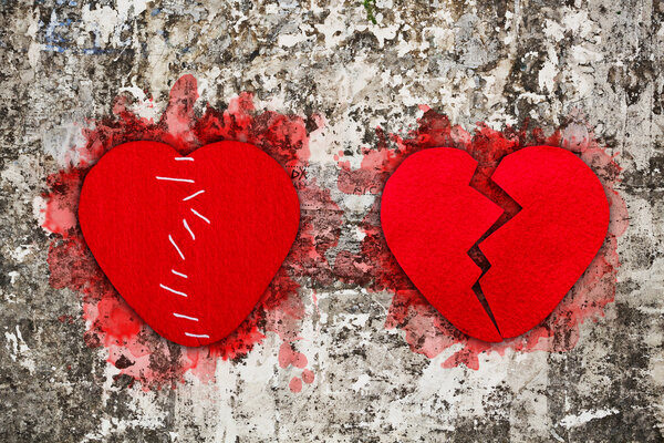 Pair of red broken hearts