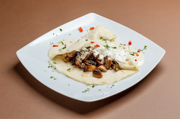 Pancake with mushroom — Stock Photo, Image