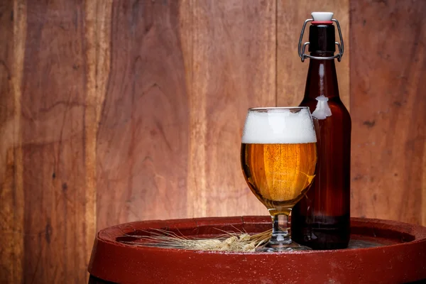 Glas och flaska med öl — Stockfoto