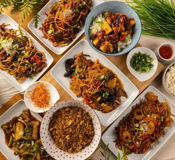 Çeşit Çeşit Çin Yemeği Seti Çin Lokantası Konsepti — Stok fotoğraf