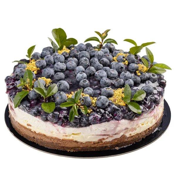 Cheesecake Met Bosbessen Top Geïsoleerd Witte Achtergrond — Stockfoto