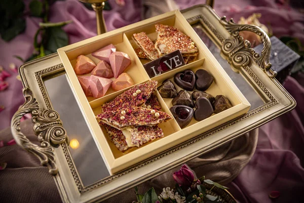 Praliné Chocolate Lujo Hecho Casa Para Día San Valentín Caja — Foto de Stock