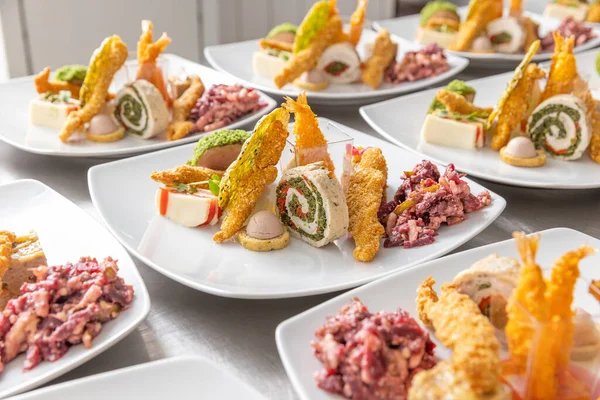 Appetizer Served White Plate Wedding Reception Similar Events — Stock Photo, Image