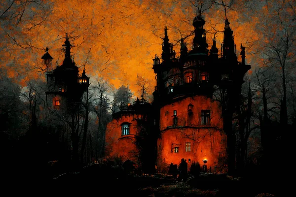 Creepy haunted house with a scary look for Halloween and other spooky occasions. AI generated art