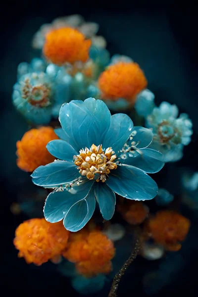 Bouquet of blue and orange flowers AI generated art design