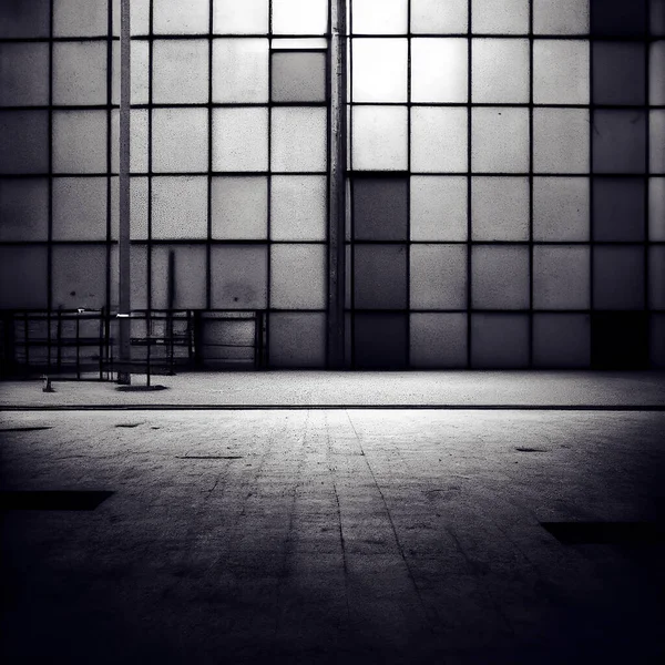 Background from empty warehouse hangar. AI generated illustration