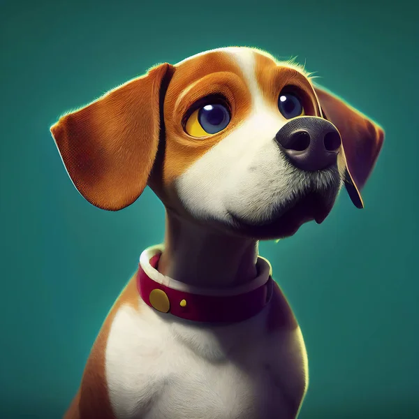 Beagle dog illustration with big eyes. AI generated computer graphics. 3D rendering.