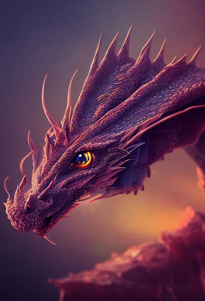 Dragon head AI generated art illustration. 3d rendering