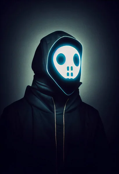 Hacker. Man in hood with mask. AI generated computer graphics. 3D rendering.