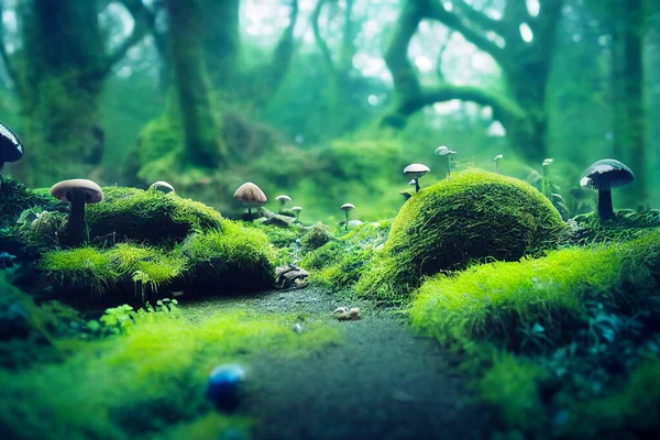 Mystic magic forest. AI generated computer graphics. 3D rendering.