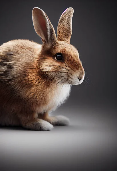Realistic rabbit portrait. AI generated computer graphics. 3D rendering.