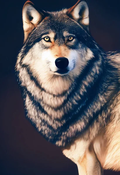 Wolf realistic drawing illustration. AI generated computer graphics. 3D rendering.