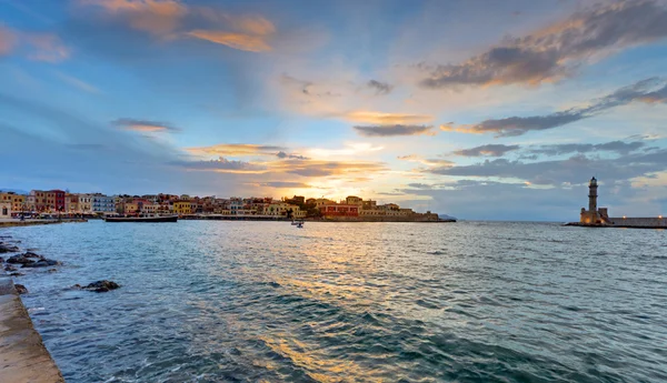 Sunset in the port of Chania — Stock Photo, Image