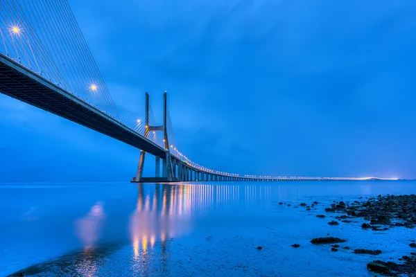Most Vasca Gama Przez Rzekę Tagus Lizbonie Portugalia Zmierzchu — Zdjęcie stockowe