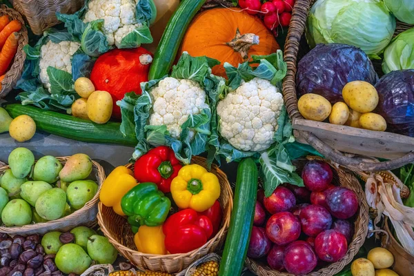 Diferentes Tipos Legumes Frutas Para Venda Mercado — Fotografia de Stock
