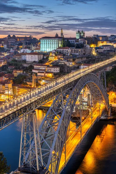 Dom Luis Köprüsü Güneş Battıktan Sonra Porto Daki Douro Nehri — Stok fotoğraf