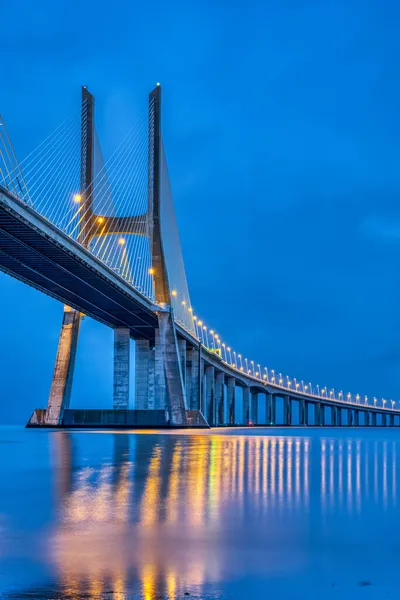 Cable Stayed Vasco Gama Bridge River Tagus Lisbon Portugal Dusk — Stock Photo, Image