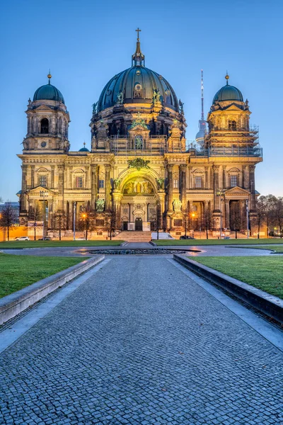 Illuminated Berliner Dom Germany Just Sunrise — Zdjęcie stockowe