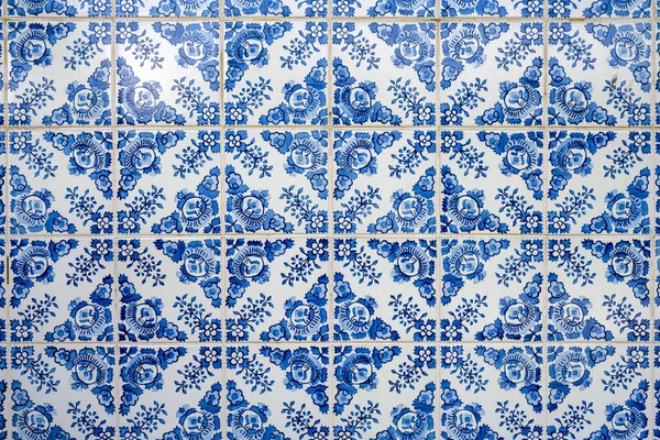 Fondo Una Típica Pared Azulejos Portugueses Azules — Foto de Stock