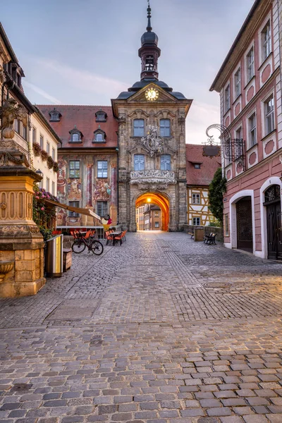 Cidade Velha Bamberg Baviera Com Famosa Prefeitura Histórica Amanhecer — Fotografia de Stock