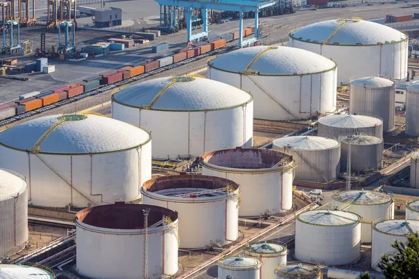 Gas Storage Tanks Containers Seen Commercial Port Barcelona — Stock Photo, Image