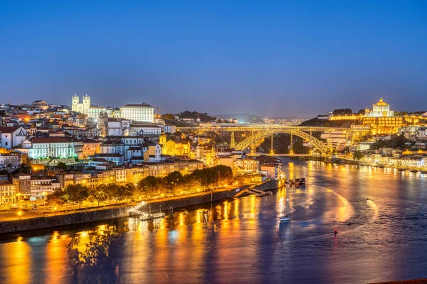 Pohled Porto Řeku Douro Noci — Stock fotografie