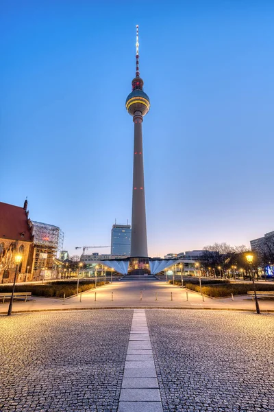 Alexanderplatz Famous Tower Berlin People Dawn — Foto de Stock