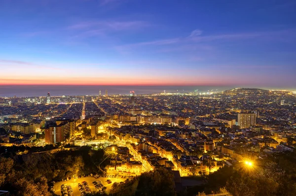 Vista Sobre Luzes Barcelona Antes Nascer Sol — Fotografia de Stock