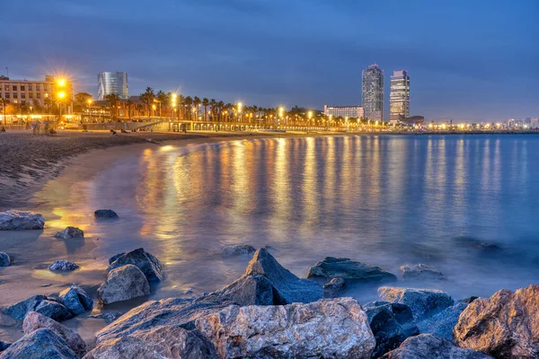 Playa Barcelona España Por Noche — Foto de Stock