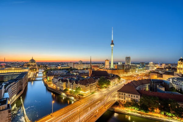 Downtown Berlin Twilight Tower River Spree Cathedral — Stockfoto