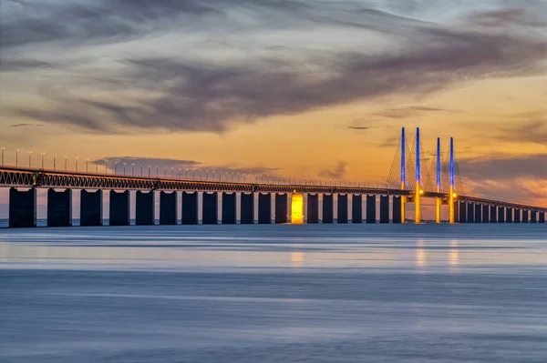 Oresund Bridge Denmark Sweden Sunset — Stockfoto