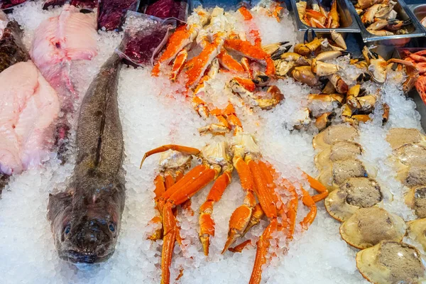 Fish Crustaceans Seafood Sale Market Bergen Norway — 图库照片